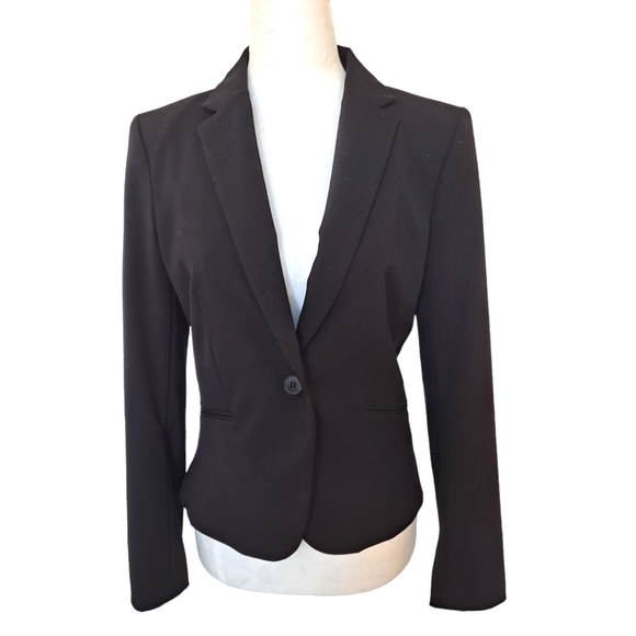 H&M Women's Black Classic One Button Cropped Blazer Jacket sz6 - Picture 2 of 7